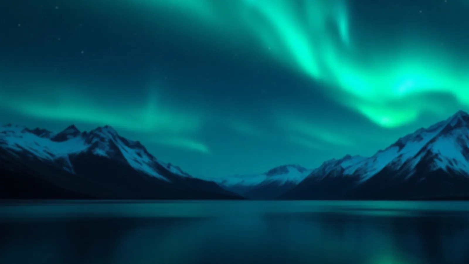 Green and teal aurora over a dark mountain lake with stars, the FundsAurora view of fast cash loans online, $100 – $5,000